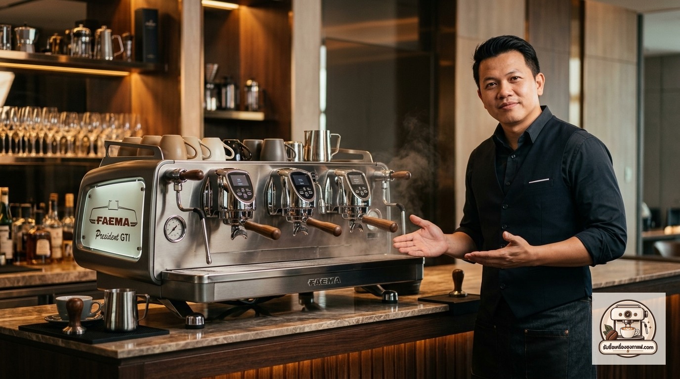 รับซื้อเครื่องชงกาแฟ Faema President GTI ภาพสินค้าและพรีเซนเตอร์