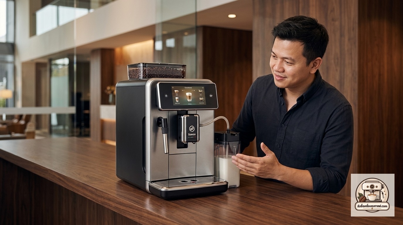 รับซื้อเครื่องชงกาแฟ Saeco GranAroma Deluxe ภาพสินค้าและพรีเซนเตอร์